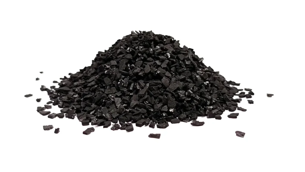 A pile of black coal on a white background